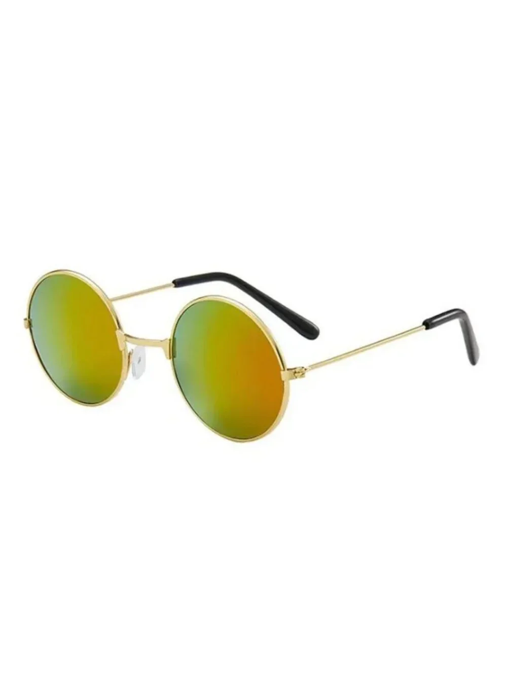 Retro Round Sunglasses With Gold Metal Frame Green/Red Metallic Lenses
